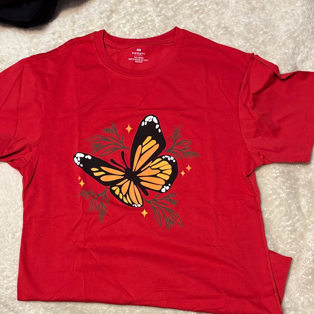 Red T-Shirt with Butterfly Design